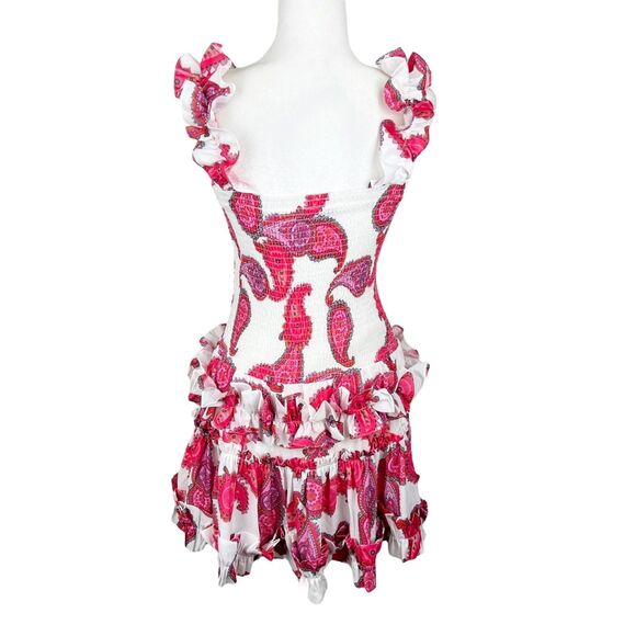 Taroo Dress Women Medium White Red Ruffled Smocked Fit Flare Mini Casual Party - Picture 3 of 12